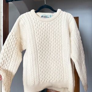 Aran Crafts Cream Cable Knit Crewneck Sweater